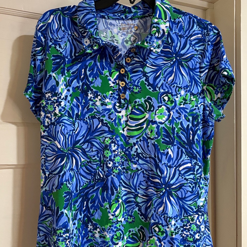 Lilly Pulitzer Luxethic XL Floral Blue and Green Women's polo